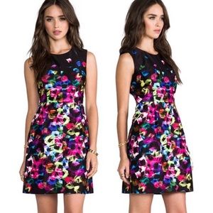 Milly bright Graffiti Flowers strapless Dress w two front pockets & back zipper